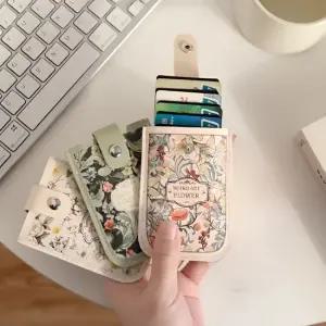 고급 슬라이드 정원 카드 지갑 여자 꽃무늬 명함 지갑 여자카드지갑 슬림지갑
