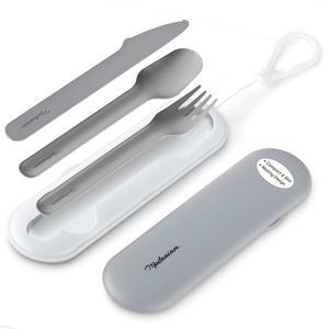 펠릭스 - 컴팩트 휴대용 스테인리스 식기 세트 | 포켓 여행용 캠핑 도시락용 다용도 실버웨어