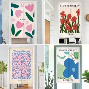 카페 및 게스트하우스용 북유럽 꽃무늬 도어 커튼 반길이 주방 침실 칸막이 홈 데코