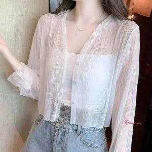 여름용 크롭 시원한 의류 얇은 긴팔 햇빛차단 가디건 바캉스룩 휴양지hij478