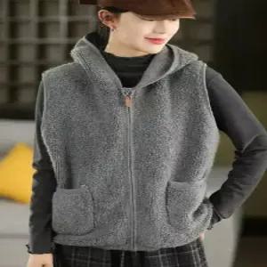 여친 니트 빈티지 솔리드 민소매 조끼 후드 기모 도톰 트렌디 다운 아이템 나시 HT1