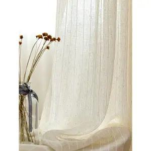 1pc 일본식 줄무늬 디자인 리넨 쉬어 커튼 베이지 컬러 라이트 필터링 개인 정보 보호 창문 침실 거실 장식