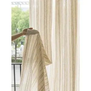 린넨 암막 모리 스타일 심플 단색 베이지 시어 커튼 1개, 거실/하우스 데코용 통기성 모기 방지