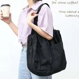 스트링 캔버스 숄더백 블랙 복조리캔버스백