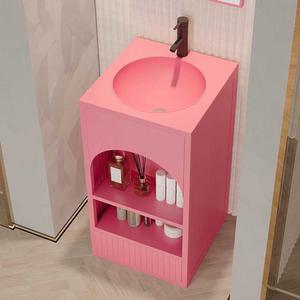 개수대 레트로 펜션 컬러 오렌지색 빈티지 세면대 하부장 탑볼