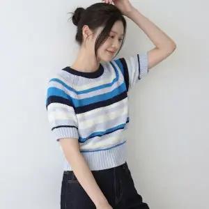 [피핀샵]배색 스트라이프 나그랑 반팔 니트 112941