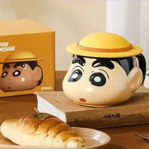 [에이치플러스몰]짱구 밀짚모자 입체 뚜겅 머그컵 520ml