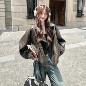 여자 가을 빈티지 자켓 모터사이클 가죽 트렌디 아이템 HT3