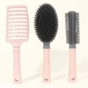 [골드스마일]쿠션빗 갈비빗 롤빗 3종 두피 헤어 빗 세트 핑크