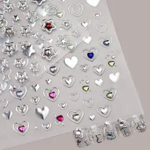 [골드스마일]네일아트 메탈 느낌 실버 별빛 하트 엠보스티커 2종
