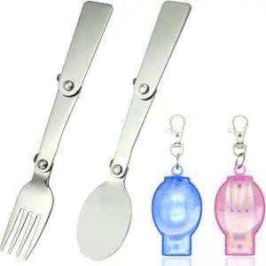 2PCS 접이식 포크 및 스푼 세트 케이스 휴대용 식기 여행 캠핑 피크닉용