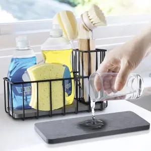 주방 싱크대 조리대 스펀지 홀더 스테인리스 스틸 비누 캐디 홈 데코 액세서리 배수 랙 및 트레이가 있는