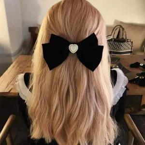 머리핀 리본 하트 벨벳 편한 진주