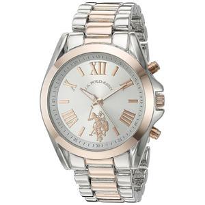 미국 폴로 어센. 로즈 골드 액센트가 있는 여성용 투톤 아날로그 시계 u2013 실버 다이얼, 41mm 메탈 케이스, 알로이 링크 브레이슬릿 우아한 쿼츠 타임피스로 데일리 스타일을