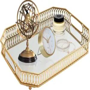 빈티지 골드 미러 베니티 트레이 장식용 향수 및 메이크업 정리함 화장대 욕실 또는 주얼리 디스플레이용