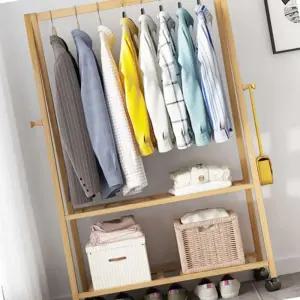 [원삼안전] 틈새 스탠드 수납 행거 선반 원목 옷거리행거 옷걸이  우드 (본품)