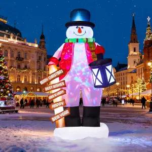 회전하는 RGB 조명이 있는 8피트 크리스마스 풍선 눈사람 랜턴 잡기 및 손 흔들기 야외에서 마당 잔디밭