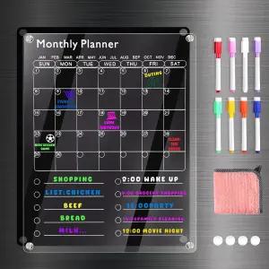 EIiovcnya 대형 아크릴 자기 냉장고 달력 냉장고용 클리어 드라이 이레이즈 보드 할 일식료품 목록을 위한