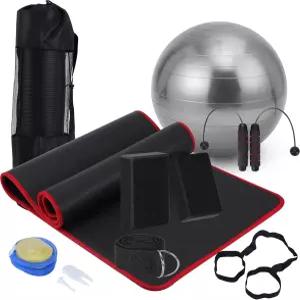 초보자를 위한 KXEXK 요가 매트 세트 휴대용 스트랩 포함 블록 2팩 볼 발목 풀러 11피스 키트 및 여성용