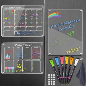 냉장고용 아크릴 마그네틱 캘린더 3팩 마커 6개가 있는 드라이 이레이즈 보드 주방 홈용 클리어 플래닝