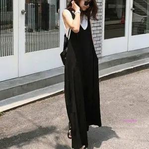 빅사이즈 와이드 U넥 오버핏 점프수트 블랙yza526