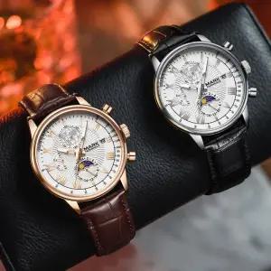 [백스테이]B350WC 문페이즈 크로노그래프 쿼츠무브 가죽손목시계