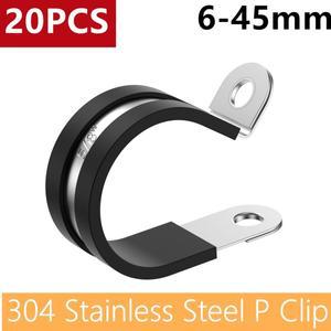 20Pcs 파이프 클램프 고무 라이닝 P 클립 3/4 5/8 304 스테인레스 스틸 R 케이블 장착 호스 와이어 고정 브