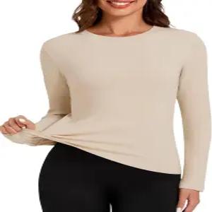 투르네솔 여성용 마이크로 플리스 안감 보온 상의 긴 소매 크루넥 속옷 따뜻한 립 언더셔츠 추운 날씨