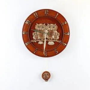 [하프클럽/셀러허브]데일리데코 나무 부엉이 원형 추 벽시계