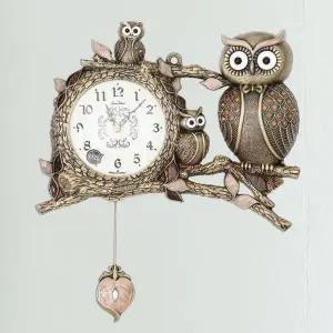 [하프클럽/셀러허브]데일리데코 무소음 메오 엔틱 부엉이 추 벽시계