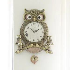 [하프클럽/셀러허브]데일리데코 엔틱 도토리 부엉이 초무소음 추 벽시계