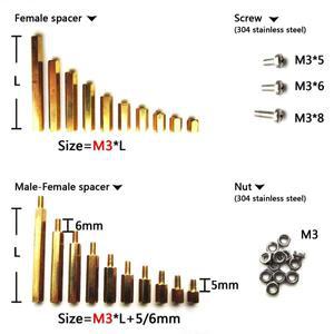 25pcs 솔리드 브래스 구리 M3 16 진수 열 스탠드 오프 지원 M-F F-F 남성-여성 여성 스페이서 나사 볼트 너