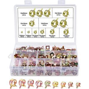 6-22mm 10가지 크기 연료 라인 스프링 클립 실리콘 진공 호스 클램프 와이어 100개 팩