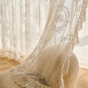 프랑스어 레이스 거즈 커튼 커튼 차양 거실 침실 빛 투명한 흰색 팬텀