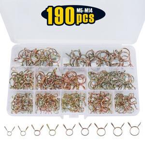 190개 5-14mm 10가지 크기 스프링 클립 클램프 모음 키트 연료 라인 호스 튜빙 바이크 오토바이 스쿠터용