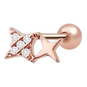 [NS홈쇼핑][미니아트] 14K 골드필드 핀 더블 스타 큐빅 별 로즈골드 피어싱 한쪽..[35843753]