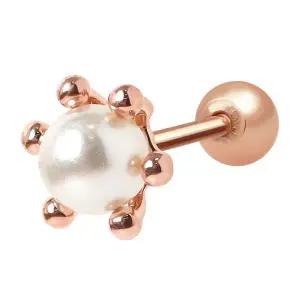 [NS홈쇼핑][미니아트] 14K 골드필드 핀 심플 진주 꽃 로즈골드 피어싱 한쪽..[35843771]