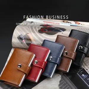 심플 자동 슬라이드 고급 빈티지 가죽 명함 카드 지갑 명함 빈티지 고급지갑 가죽지갑