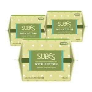 슈베스 위드코튼 유기농 순면커버 생리대 팬티라이너롱 18P x3팩