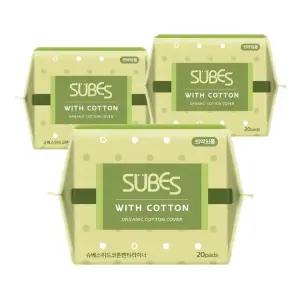 슈베스 위드코튼 유기농 순면커버 생리대 팬티라이너 20P x3팩
