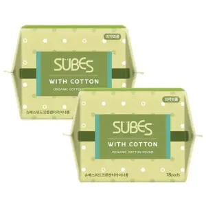슈베스 위드코튼 유기농 순면커버 생리대 팬티라이너롱 18P x2팩
