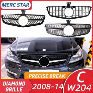 2007-2014년식 C클래스 W204 C180 C200 C300용 완벽 호환 프론트 범퍼 그릴 후드 C43 AMG GT 다이아몬드 업
