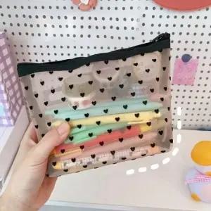 메쉬 하트 파우치 하트파우치 미니화장품파우치 다용도파우치 파우치케이스