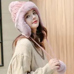 여성귀달이비니 여성 겨울 인조퍼 귀달이모자 방울비니 방울모자 니트