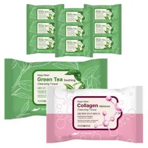 (10개)푸드어홀릭 딥클린 클렌징 티슈 30매 택1 /그린티 콜라겐