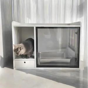 고양이 화장실 캐비닛 냄새 차단 및 누수 방지 디자인의 고양이 화장실 고양이를 복도형 집