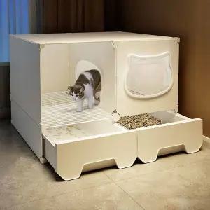 고양이 화장실 모래 방지 복도형 대형 모래 방지 밀폐형 애완동워터 화장실 먼지 및 내구성 있는 조립식