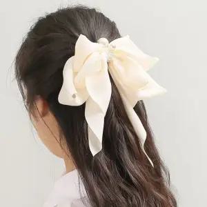 엔젤슈슈 나비 진주 자동 헤어핀 아이보리 리본핀 리본핀 왕리본핀 리본머리핀