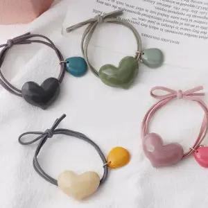 머리 고무줄 컬러 하트 방울 헤어 끈 4개 세트 머리고무줄 머리방울 헤어고무줄
