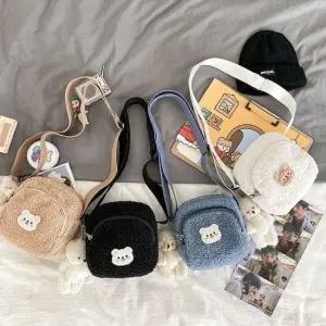 곰돌이 뽀글이 캐주얼 크로스백 미니 소형 보조가방 여자크로스백 학생크로스백